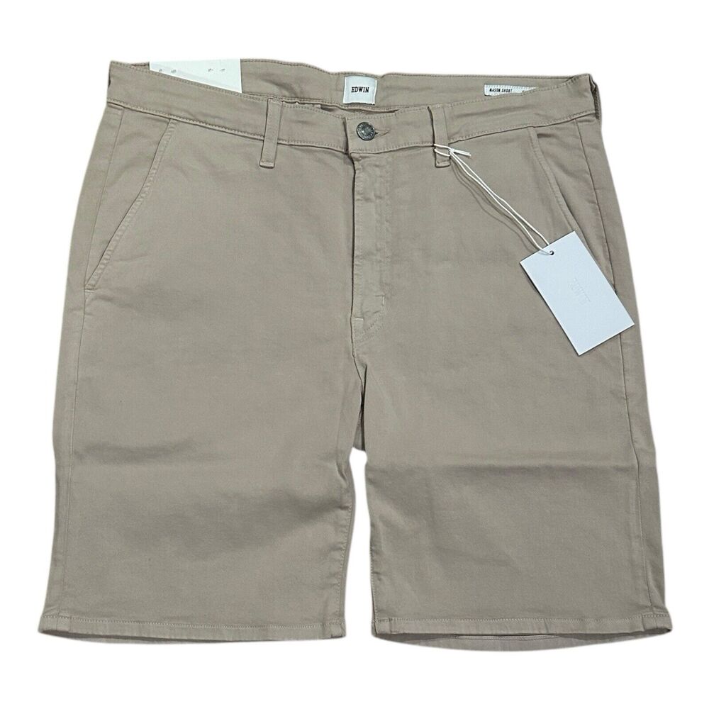Edwin‎ Mason Slim Chino Shorts 32 Khaki Mid‑Rise NWT Slim Fit Travel Casual